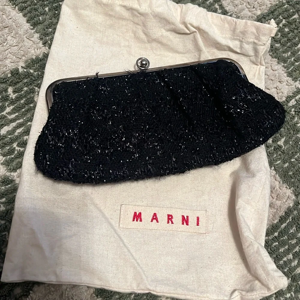 Marni metallic tweed black evening clutch